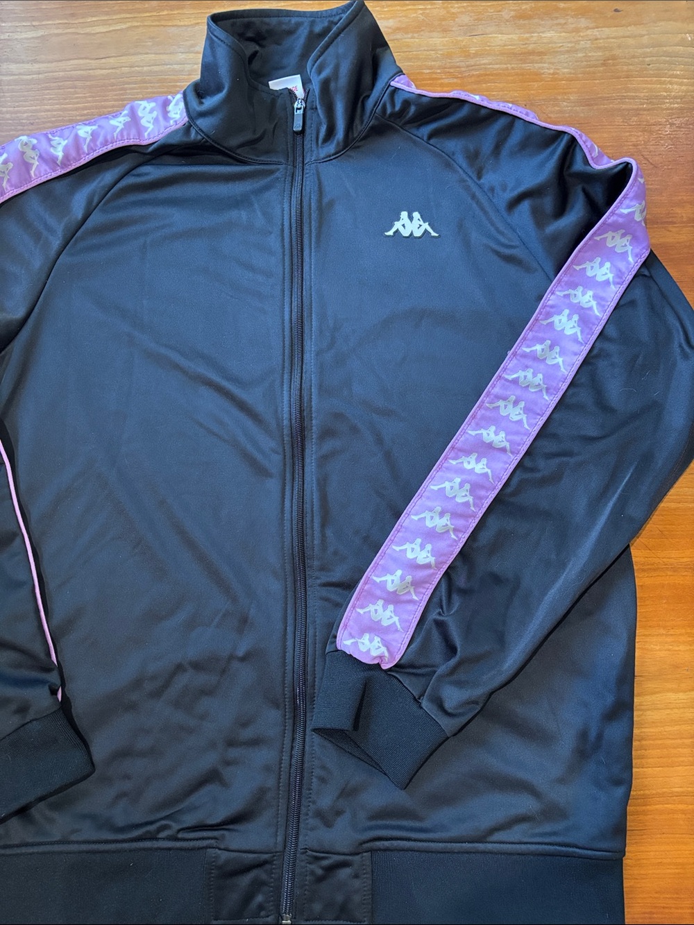 New Kappa Banda Anniston Black Jacket with Purple-White Sleeve Stripes
